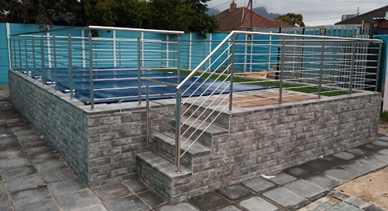 Semi above with tile clad, cover and fence